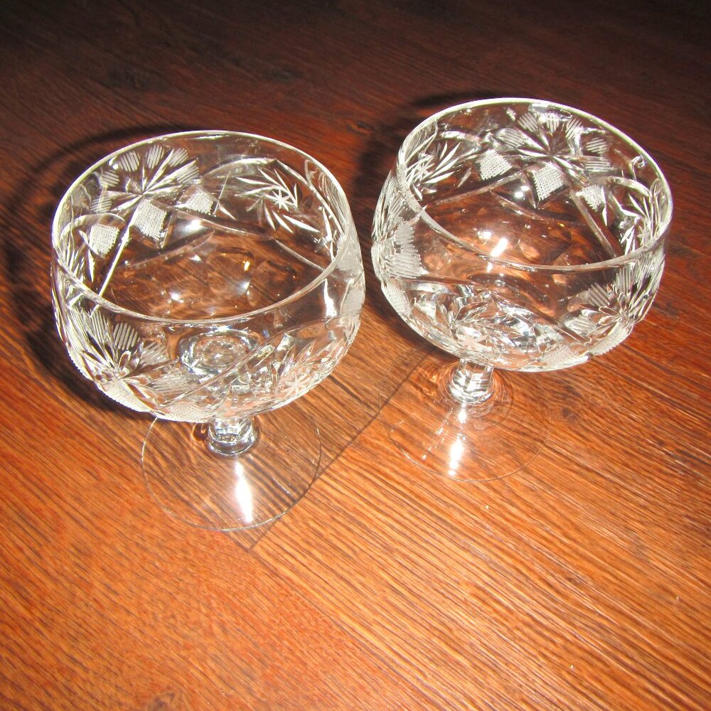 Vintage Bohemian Czech Champagne Coupe Glasses Hand-Cut Lead Crystal Set of 2 🥂